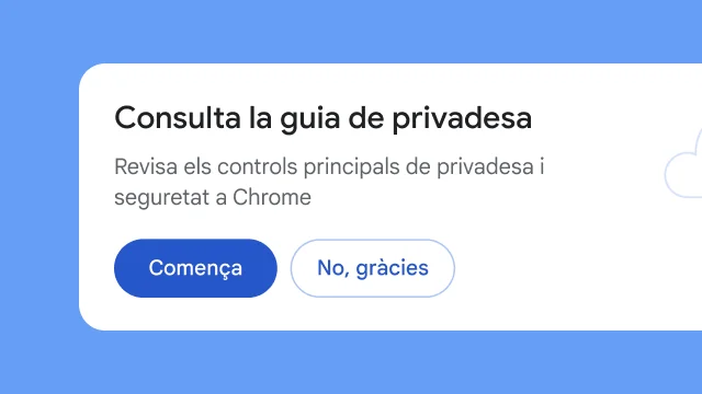Un mòdul aïllat pregunta als usuaris si volen consultar la Guia de privadesa.