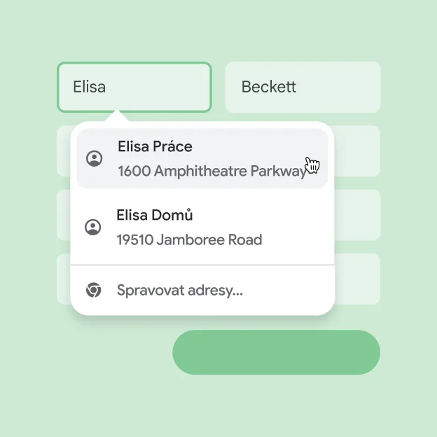 Uživatel může do formuláře okamžitě zadat své jméno a adresu pomocí automatického vyplňování.