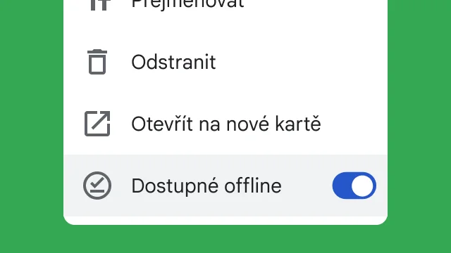 Přepínač umožňuje uživatelům přístup k souborům při práci offline.