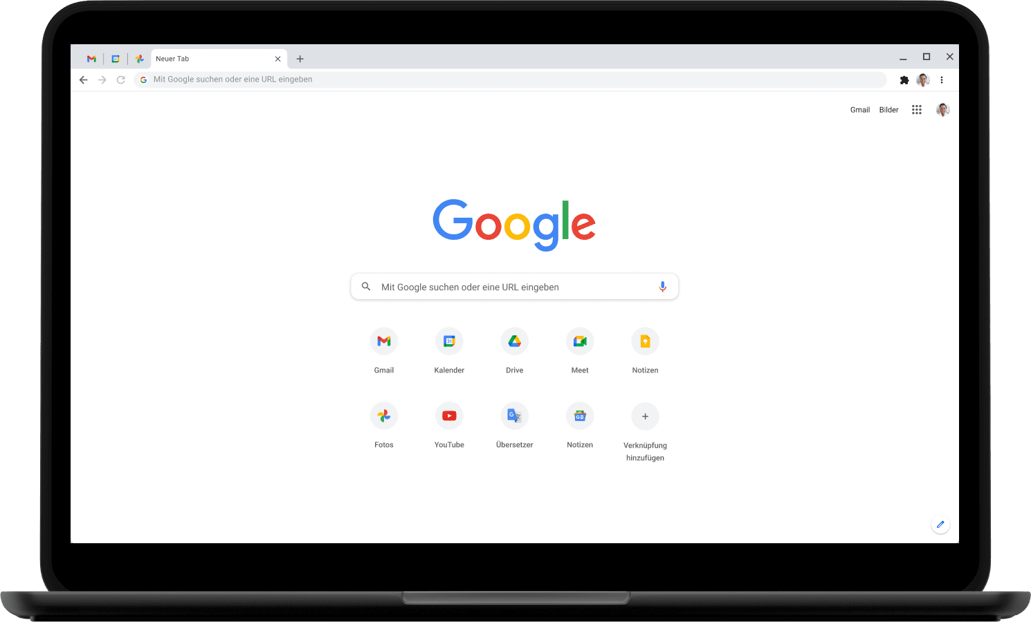 Laptop mit Google.com-Startseite.