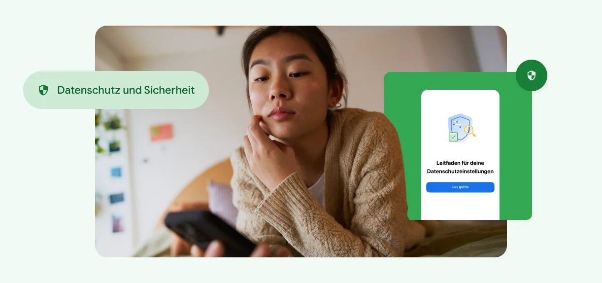Eine Frau berührt ihr Gesicht und sieht auf ihr Smartphone.