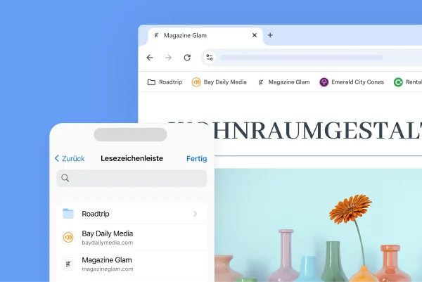 Die Chrome-Lesezeichenleiste auf einem Computerbildschirm und einem Smartphone
