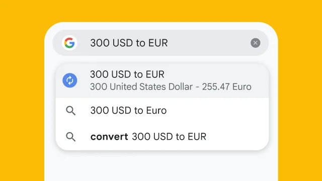 A user typed '300 USD to EUR' into Chrome's address bar and it has instantly generated results.