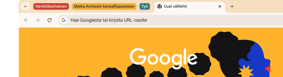Selain-UI:ssa on kolme välilehtiryhmää: henkilökohtainen, matka ja työ.
