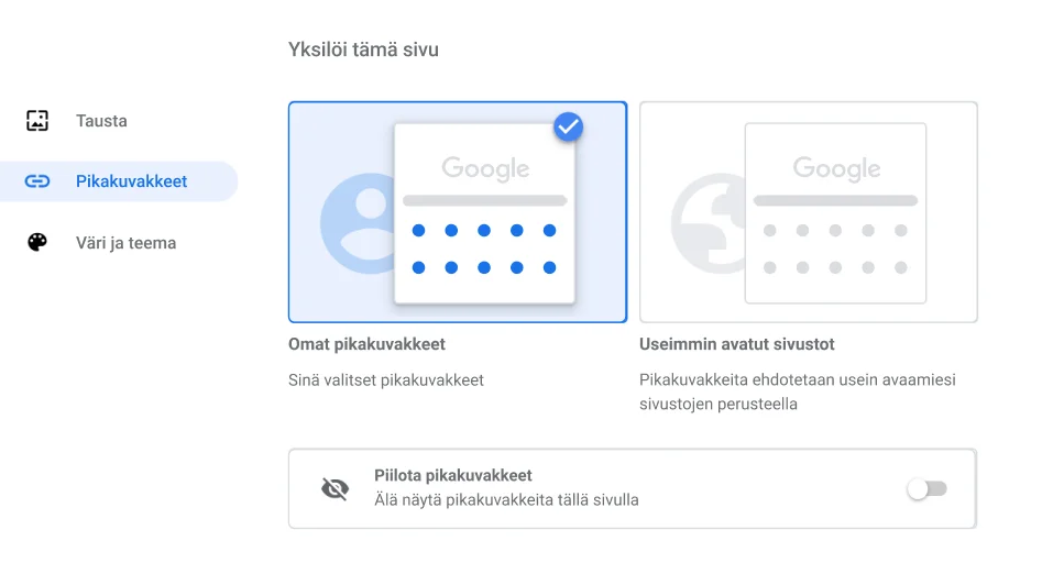 Chrome-selaimen asetusikkuna, jossa näkyy Pikanäppäimet-valintaikkuna.