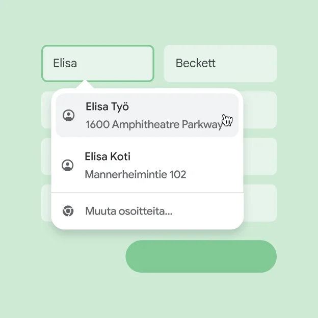 Automaattisella täytöllä käyttäjä voi lisätä nimensä ja osoitteensa heti lomakkeelle.