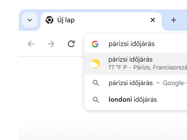 Egy felhasználó beírta az „időjárás Párizsban” kifejezést a Chrome címsávjába, és a böngésző azonnal találatokat jelenített meg.