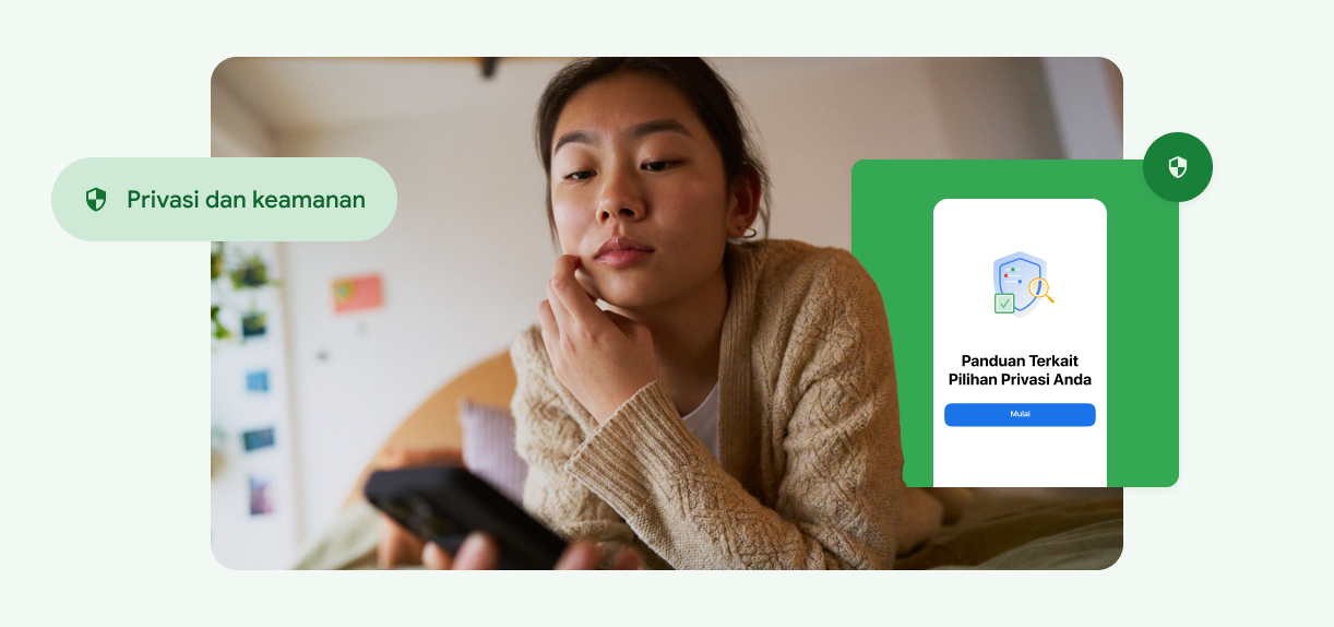 Seorang perempuan menyentuh wajahnya dan melihat ponselnya.