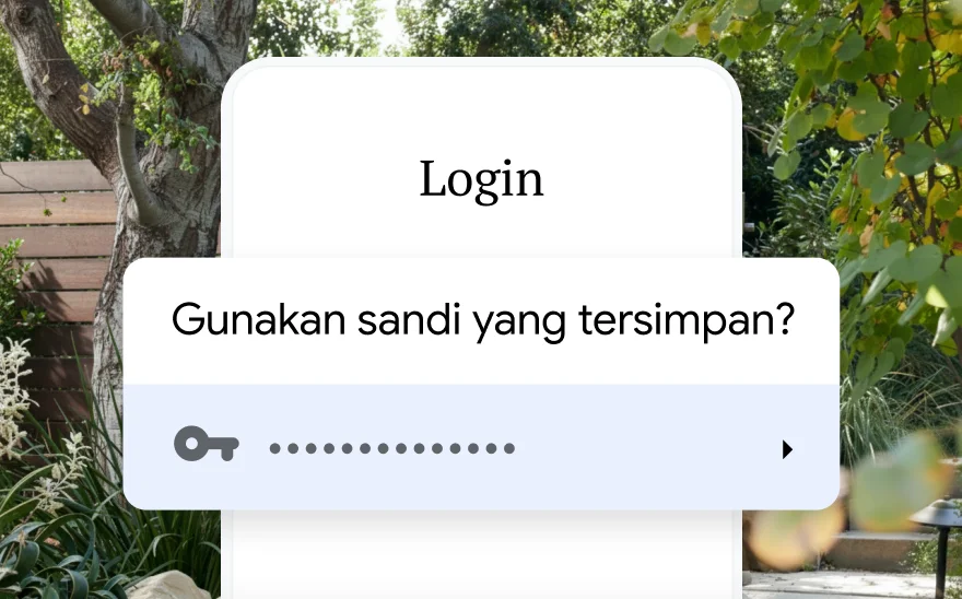 Halaman login reservasi perjalanan meminta izin menggunakan sandi yang disimpan. Latar belakang menampilkan pemandangan alam.