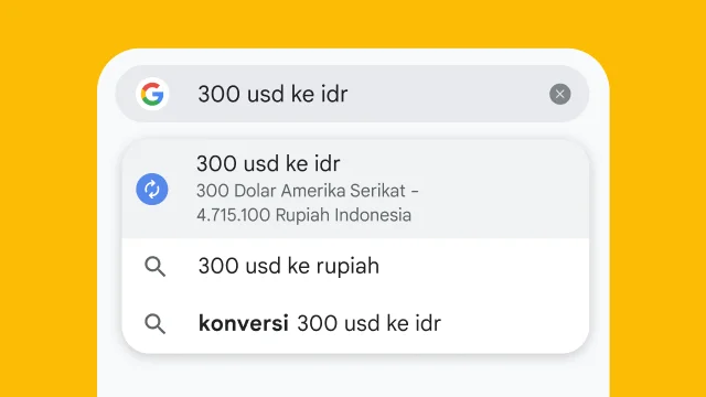 Seorang pengguna mengetik “300 usd to eur” ke kolom URL Chrome dan hasilnya langsung terlihat.
