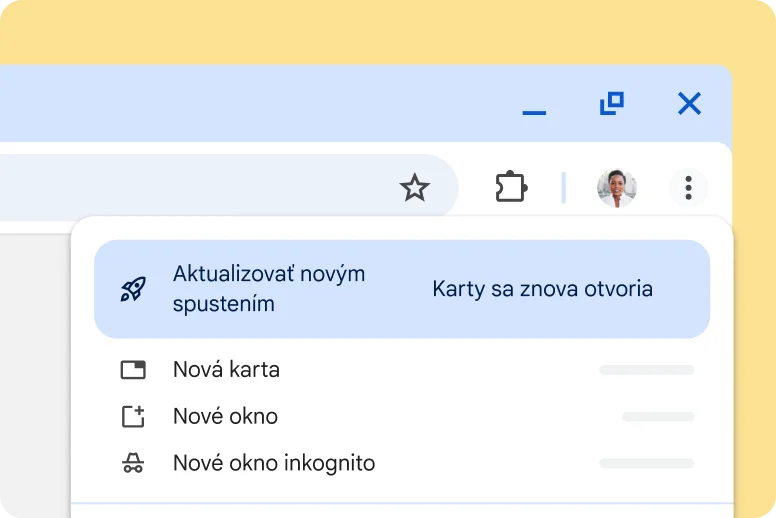 Používateľské rozhranie Chromu upozorňuje, že je k dispozícii čakajúca aktualizácia