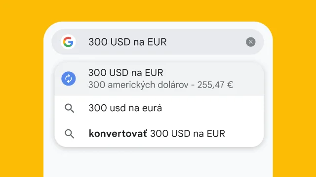 Používateľ zadal do panela s adresou Chromu „300 usd na eurá“ a okamžite sa vygenerovali výsledky.