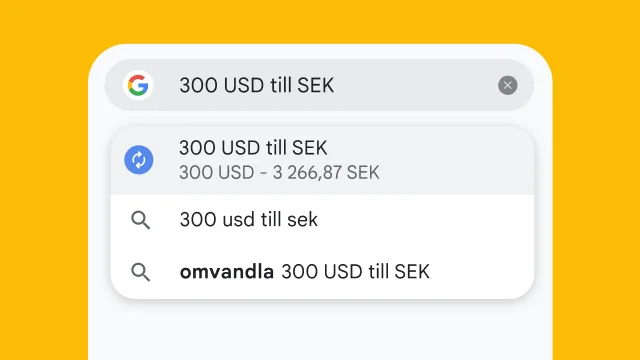 En användare skrev ”300 USD till EUR” i Chromes adressfält och det genererade direkt resultat.