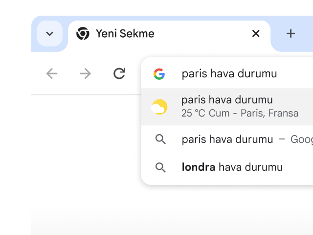 Bir kullanıcı, Chrome'un adres çubuğuna 