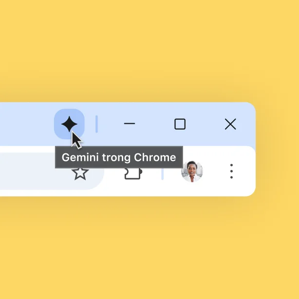 Một biểu tượng Gemini xuất hiện ở đầu thanh trình duyệt Chrome. Người dùng di chuột lên biểu tượng đó. Một chú thích xuất hiện, có nội dung 