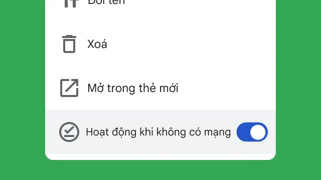 Một nút gạt cho phép người dùng truy cập vào tệp khi làm việc mà không kết nối mạng.