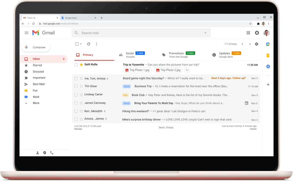 Gmail-Bildschirm mit E-Mails.